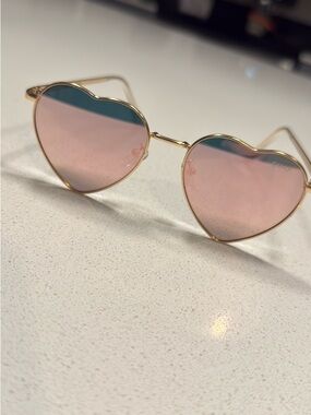 Gold Frame Heart Sunglasses with Pink Lenses